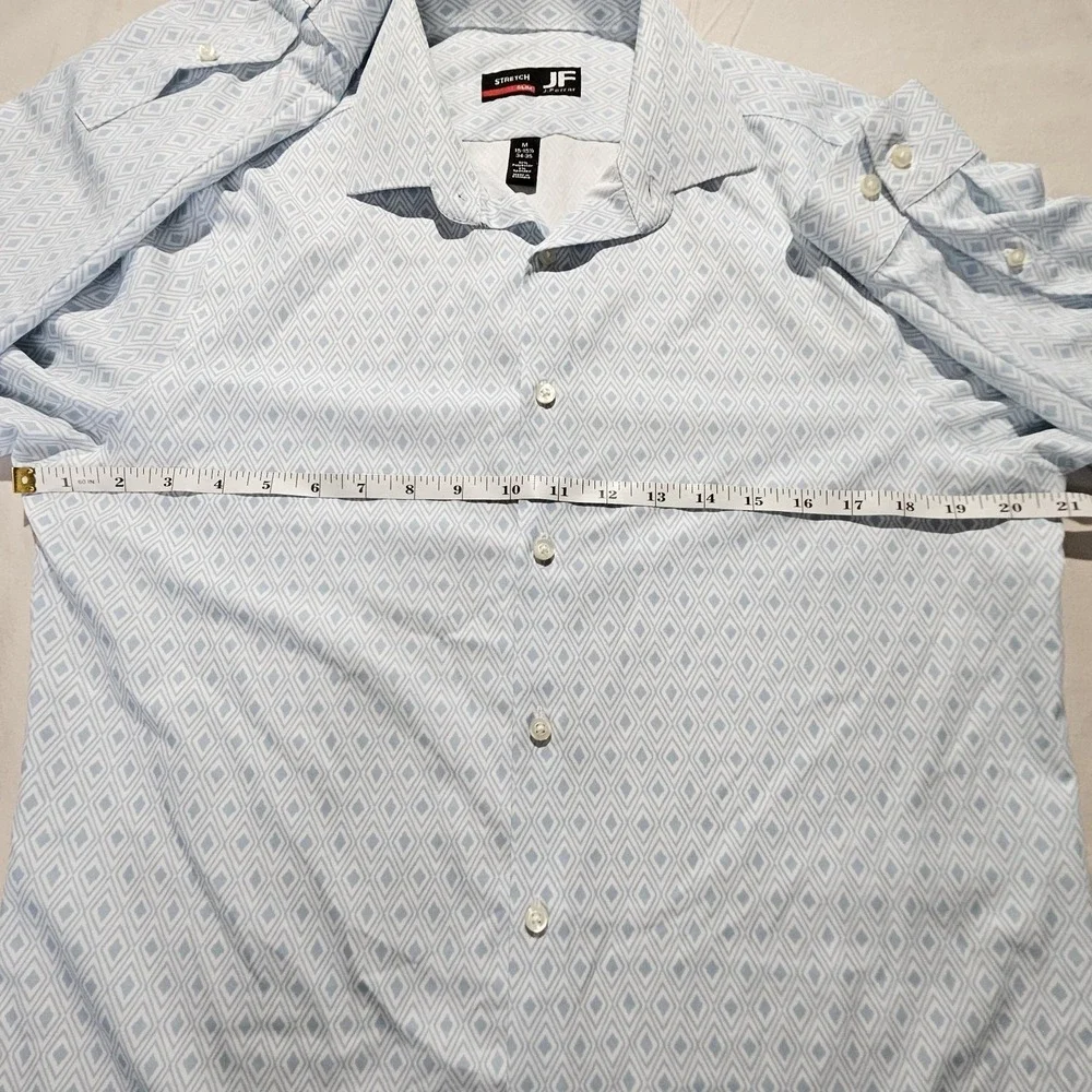 JF J. Ferrar Stretch Slim Fit Dress Shirt Mens Medium 15-15.5 Blue Geometric
